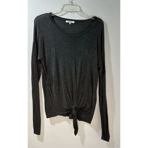 Madewell women’s gray lightweight sweater modern tie front size M #35-0883 - Picture 1 of 4
